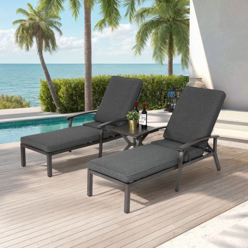 Bain De Soleil 204x68x100 Cm, Dossier Réglable 5 Positions, Aluminium, Assise Gris