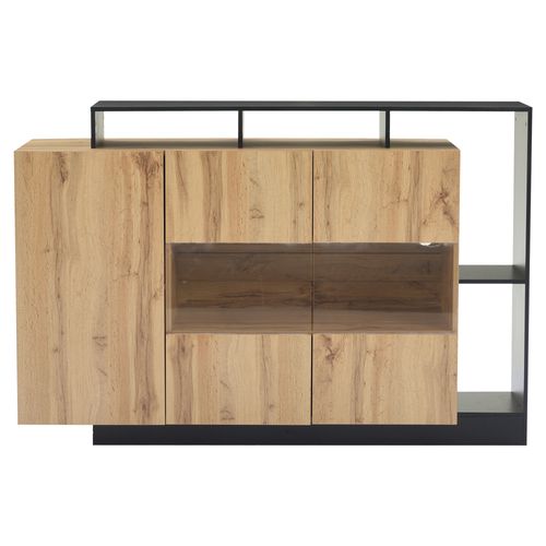 Buffet 140x44x94 Cm, LED, 3 Portes, Rgb Bluetooth Programmable, Acrylique, Mdf, Bois, Noir