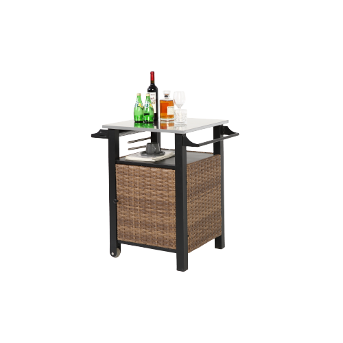 Chariot De Bar 76x57x85 Cm, Plateau Inox Extensible, 1 Porte, Acier, Couleur Brun+noir