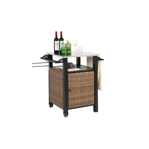 Chariot De Bar 76x57x85 Cm, Plateau Inox Extensible, 1 Porte, Acier, Couleur Brun+noir