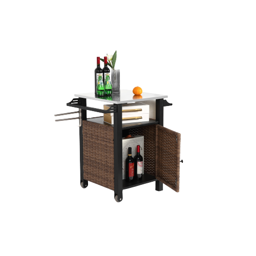 Chariot De Bar 76x57x85 Cm, Plateau Inox Extensible, 1 Porte, Acier, Couleur Brun+noir