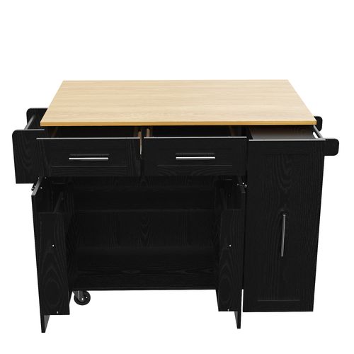 Îlot De Cuisine 134,5x74x90,5 Cm, 3 Tiroirs Et 3 Portes, Avec Plan De Travail Rabattable, Mdf Noir