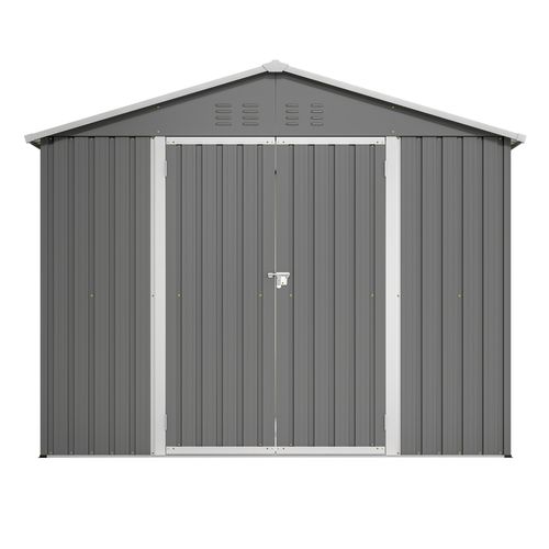Abri De Jardin Métal 229.4x180x191 Cm, Porte Large 106.5 Cm, Acier Galvanisé, Gris