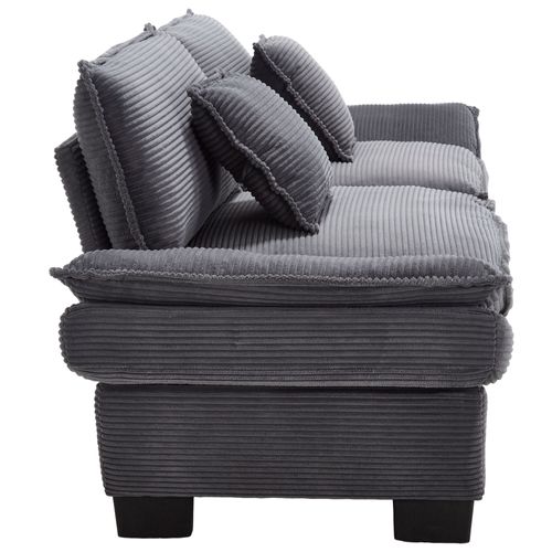 Canapé 2 Places 224x81x81 Cm, Assise Profonde Avec 2 Coussins, Design Moderne, Velours, Gris Foncé