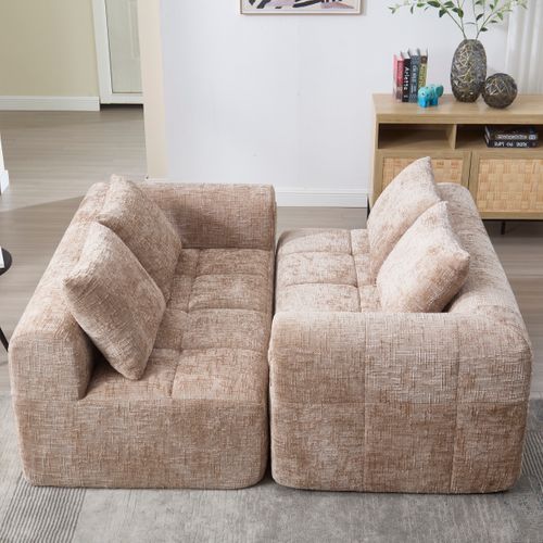 Canapé 158x90x60cm, 2 Places, Coussin Inclus, Poches Latérales, Tissu Chenille, Mousse, Couleur Kaki