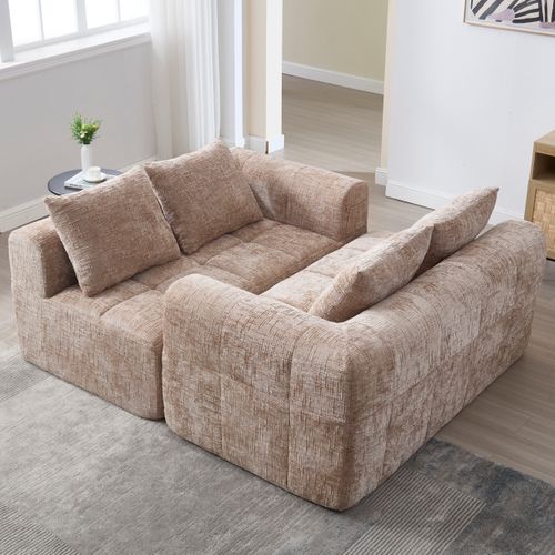 Canapé 158x90x60cm, 2 Places, Coussin Inclus, Poches Latérales, Tissu Chenille, Mousse, Couleur Kaki