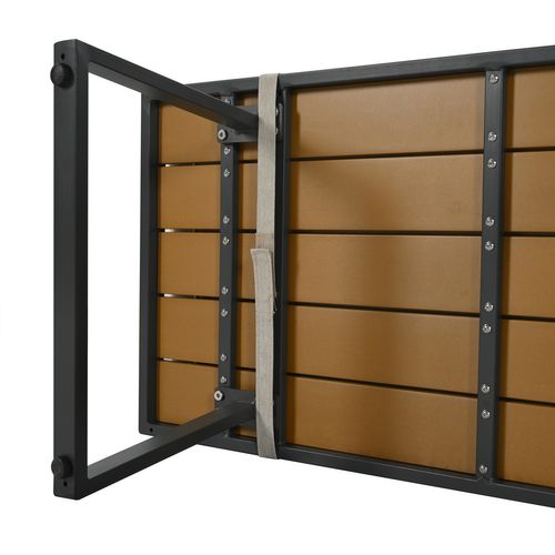 Salon De Jardin 5 Pièces, Canapé 3 Places, 2 Fauteuil, Pouf, Table, Acier Galvanisé, Beige+noir+bois