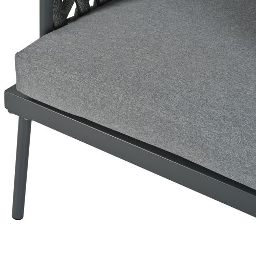 Salon De Jardin 4 Pièces, Canapé 3 Places, Table Basse En Verre, Acier Galvanisé, Gris