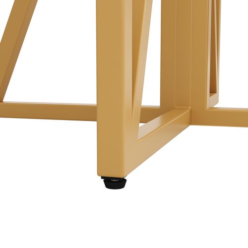 Table à Manger 80x80x76cm, Pieds En Fer, Table Ronde, Motif Marbre,  Mdf, Doré+blanc