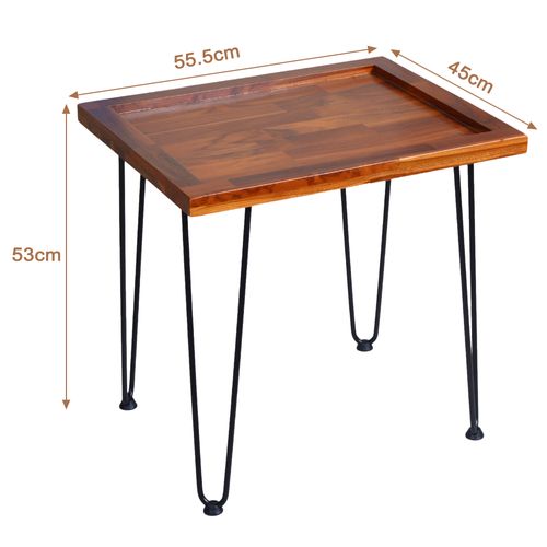 Bout De Canapé De Jardin 55.5x45x53 Cm, Plateau En Bois, Pieds En Fer Laqué, Couleur Bois+noir