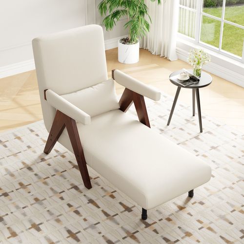 Fauteuil Convertible 64x60x87 Cm, 3 En 1 Dossier 6 Positions, Garnissage En Mousse, Lin, Beige