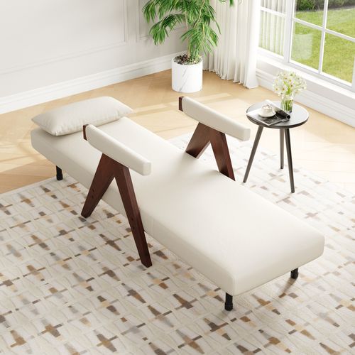 Fauteuil Convertible 64x60x87 Cm, 3 En 1 Dossier 6 Positions, Garnissage En Mousse, Lin, Beige