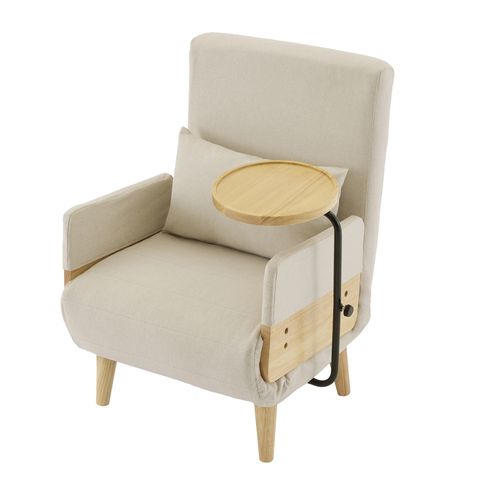 Fauteuil Convertible 3 En 1 74,5x66x88 Cm, Dossier 6 Positions, Fauteuil Lounge, Lin Beige