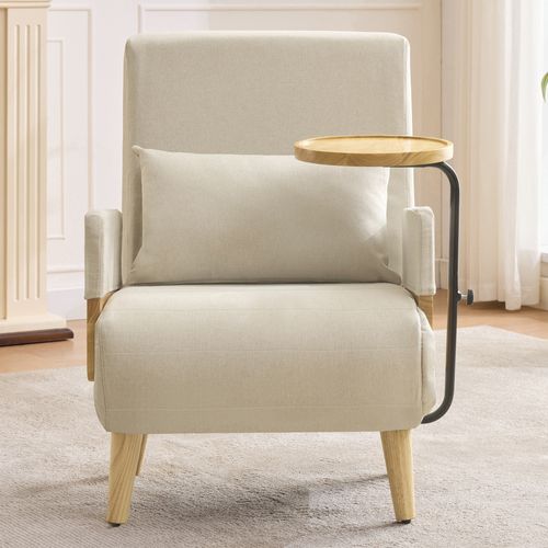 Fauteuil Convertible 3 En 1 74,5x66x88 Cm, Dossier 6 Positions, Fauteuil Lounge, Lin Beige
