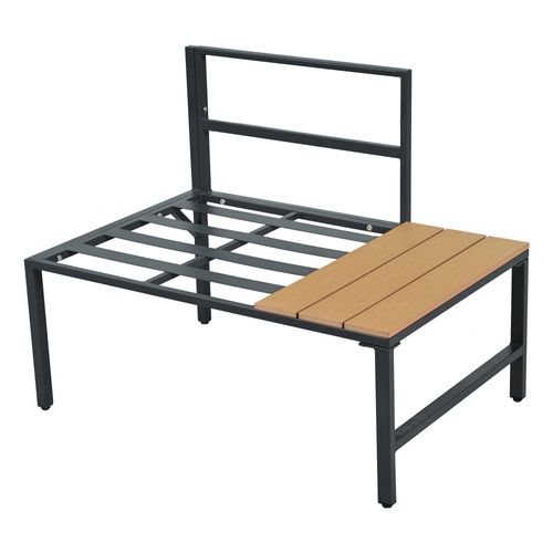 Salon De Jardin, 7 Places, Table Repas Avec Étagères, Acier Galvanisé, Polyester, Gris+bois