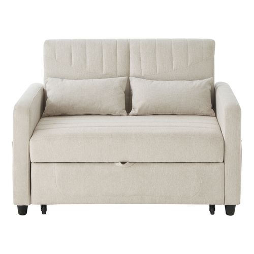 Canapé Convertible 143.5x114x82.5 Cm, Dossier 3 Positions, Compact, Tissu Coton-lin Beige