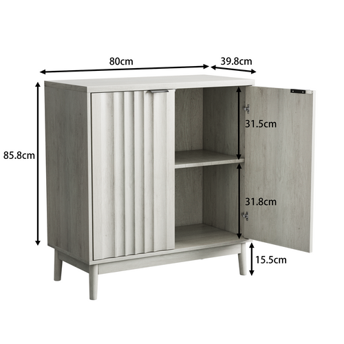 Buffet Bas De Rangement 80x39.8x85.8 Cm, 2 Portes, Mdf Et Panneaux De Particules, Gris