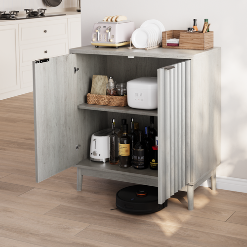 Buffet Bas De Rangement 80x39.8x85.8 Cm, 2 Portes, Mdf Et Panneaux De Particules, Gris