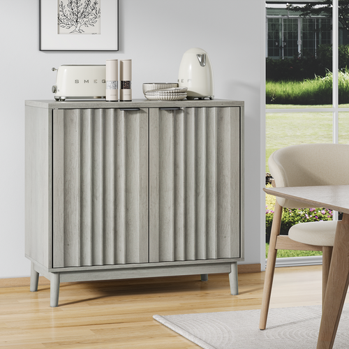 Buffet Bas De Rangement 80x39.8x85.8 Cm, 2 Portes, Mdf Et Panneaux De Particules, Gris