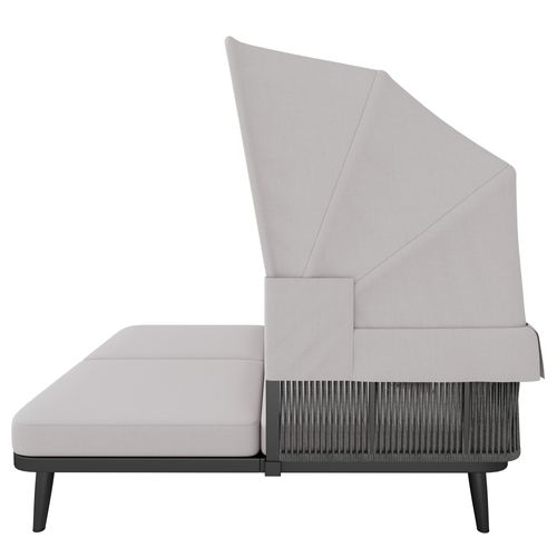 Banquette De Jardin 2 Places, Avec Store Réglable, Acier Galvanisé, Polyester, Couleur Gris