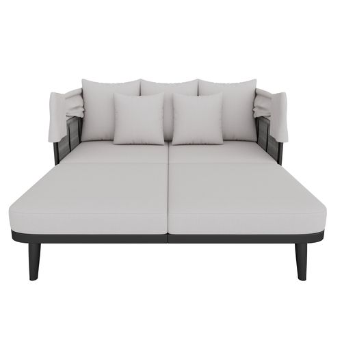 Banquette De Jardin 2 Places, Avec Store Réglable, Acier Galvanisé, Polyester, Couleur Gris