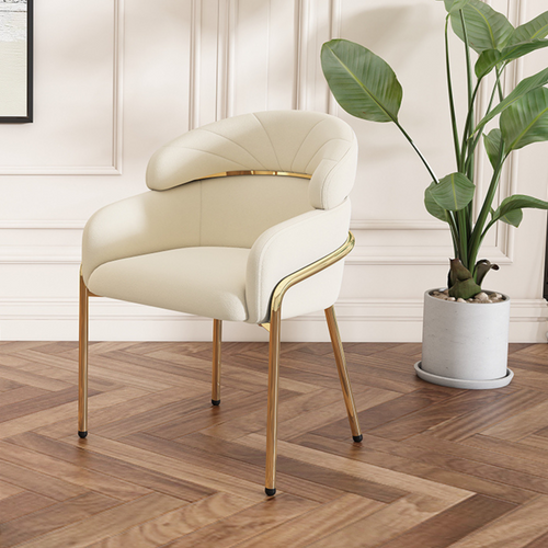 Chaise Salle à Manger 53x45x79 Cm, Design Léger Luxe, Confortable, Pieds Métal, Velours Beige