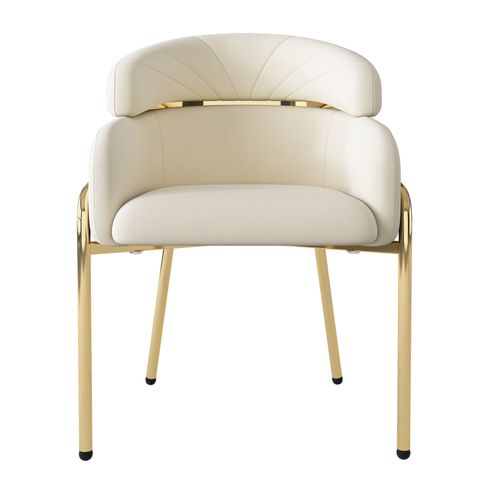 Chaise Salle à Manger 53x45x79 Cm, Design Léger Luxe, Confortable, Pieds Métal, Velours Beige