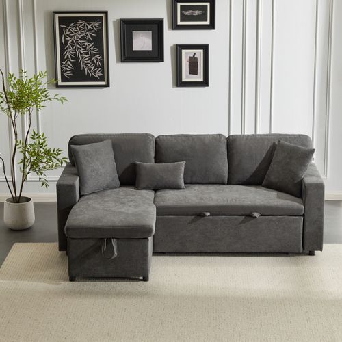 Canapé D'angle Convertible 3 Pl 214x131x87 Cm, Coffre, 2 Niches, Port USB, Tissu Oxford, Gris Foncé