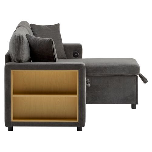 Canapé D'angle Convertible 3 Pl 214x131x87 Cm, Coffre, 2 Niches, Port USB, Tissu Oxford, Gris Foncé