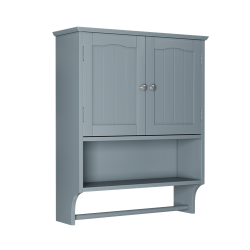 Armoire De Toilette Murale 56.8x26.6x70 Cm, 1 Niche, 2 Portes, Rangement, Mdf, Gris Clair