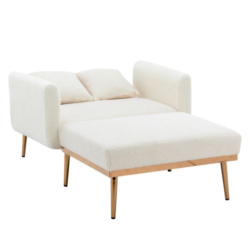 Fauteuil Convertible 165 X 90 X 77 Cm, Dossier 3 Positions, Tissu Teddy, Couleur Blanc