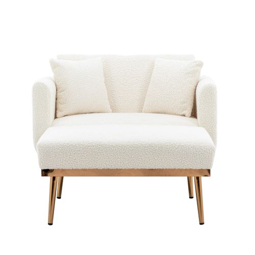 Fauteuil Convertible 165 X 90 X 77 Cm, Dossier 3 Positions, Tissu Teddy, Couleur Blanc