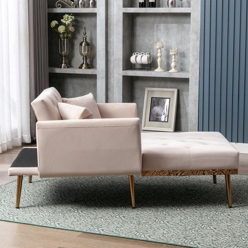 Fauteuil Convertible 165x90x77 Cm, Dossier 3 Positions, Velours, Couleur Beige, Avec Coussins