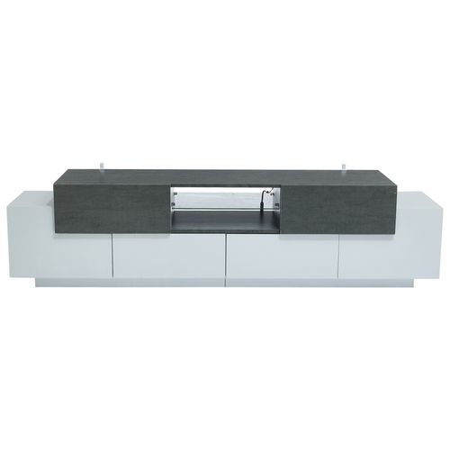Meuble TV 180x40x45 Cm, LED Rgb, Motif De Marbre En Mdf, Panneaux De Particules, Blanc Et Gris