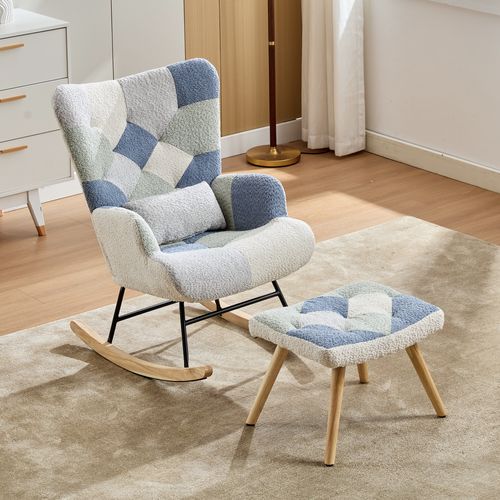 Fauteuil Rocking-chair,avec Repose-pieds,moderne,mousse,bois+métal,tissu,multicolore