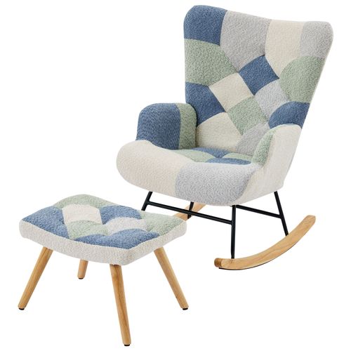 Fauteuil Rocking-chair,avec Repose-pieds,moderne,mousse,bois+métal,tissu,multicolore