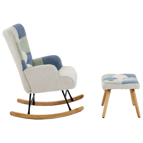 Fauteuil Rocking-chair,avec Repose-pieds,moderne,mousse,bois+métal,tissu,multicolore