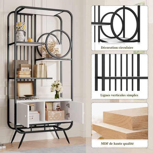 Étagère 80x30x180 Cm, Armoire Avec Portes Doubles Et 3 Tablettes, Mdf Et Métal, Noir Et Blanc