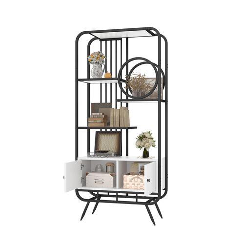 Étagère 80x30x180 Cm, Armoire Avec Portes Doubles Et 3 Tablettes, Mdf Et Métal, Noir Et Blanc