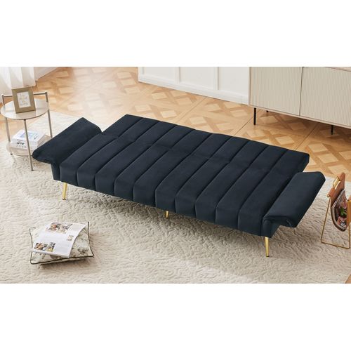 Canapé 183x76x75 Cm, Transformable 220x104 Cm, Dossier Et Accoudoirs 5 Positions, Velours, Noir+doré