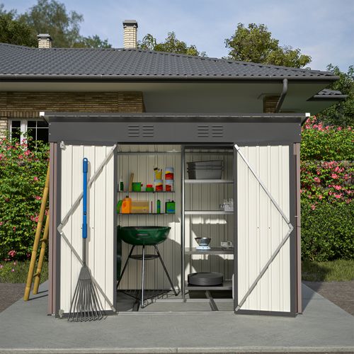 Abri De Jardin Métal 242x126x182 Cm, 2 Portes Verrouillables, Acier Galvanisé, Couleur Brun