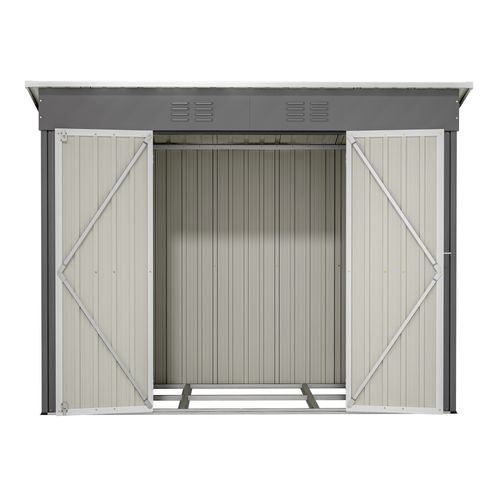 Abri De Jardin 242x126x182 Cm, 2 Portes Verrouillables, Acier Galvanisé, Couleur Gris