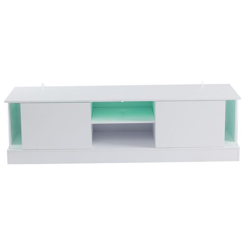 Meuble TV 176x38x50 Cm Avec LED Et Rangement, 2 Portes, 2 Niches, Panneaux De Particules, Blanc