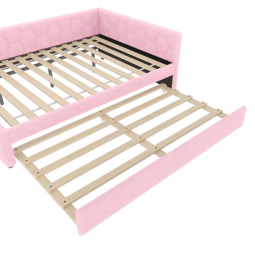 Lit Gigogne Canapé-lit 140x200 Cm Avec Lampe De Chevet, Port USB-c, Sommier, Velours Rose