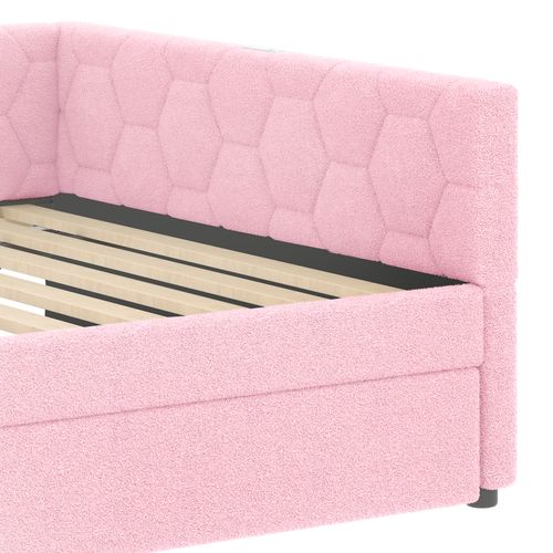 Lit Gigogne Canapé-lit 140x200 Cm Avec Lampe De Chevet, Port USB-c, Sommier, Velours Rose