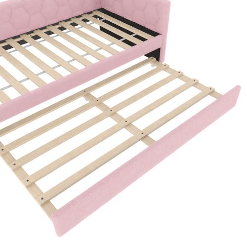 Lit Gigogne Canapé-lit 90x200 Cm Avec Lampe De Chevet, Port USB-c, Sommier, Velours Rose