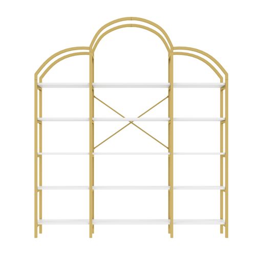 Étagère 170x26x190 Cm, 5 Niveaux De Rangement, Design Nuage Unique, Mdf, Métal, Doré Et Blanc