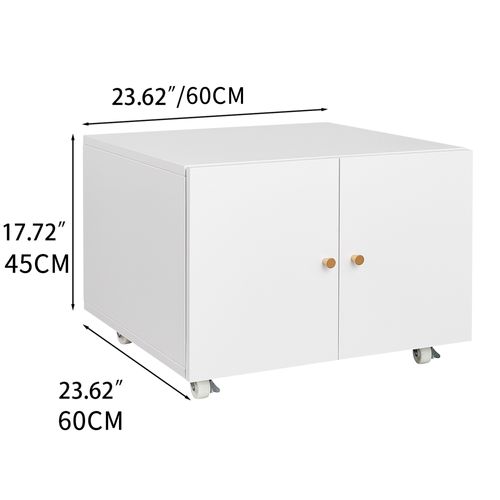 Caisson De Bureau Imprimante 60x40x65 Cm, Rangement Avec 2 Portes, Métal, Blanc