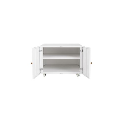 Caisson De Bureau Imprimante 60x40x65 Cm, Rangement Avec 2 Portes, Métal, Blanc