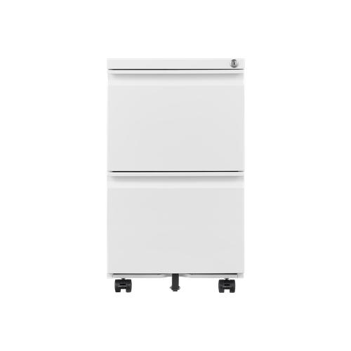 Caisson Mobile De Bureau, 2 Tiroirs, 39x45x67.5 Cm, Serrure Intégrée, Métal, Couleur Blanc